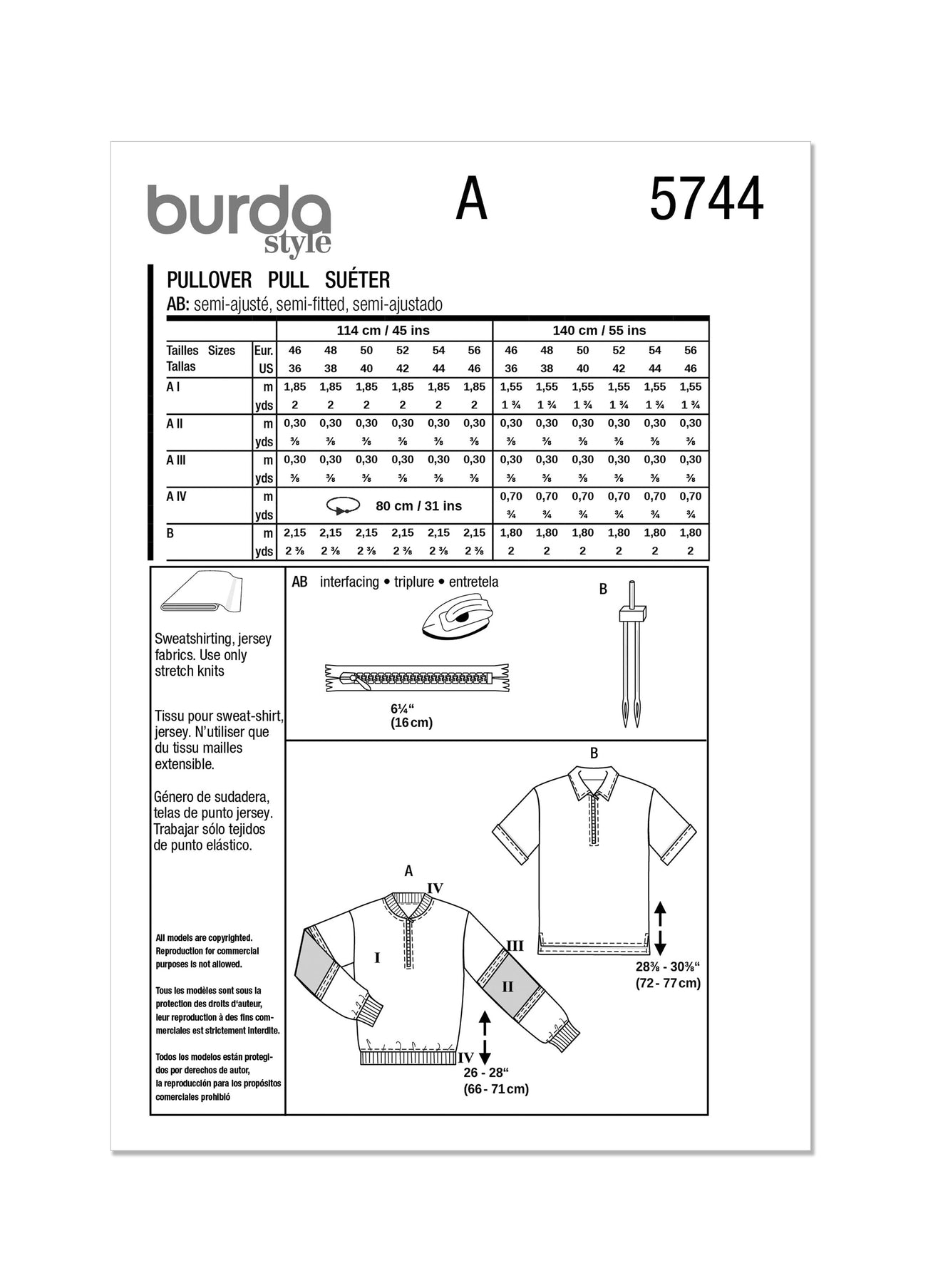Burda Pattern 5744 Men's Sweatshirt & T-Shirt