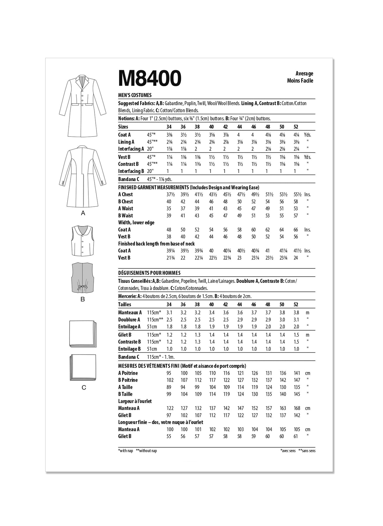 McCall’s Sewing Pattern M8400 Men's Costumes