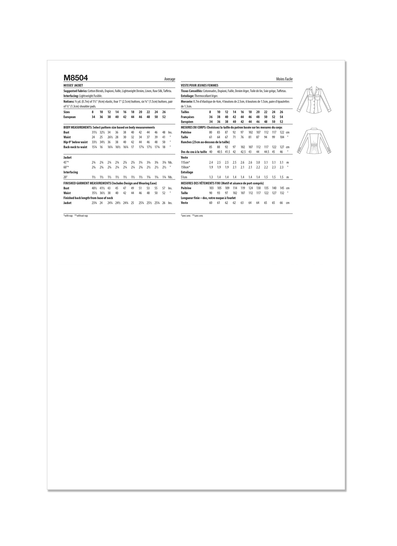 Mccall's Pattern M8504 Misses' Jacket