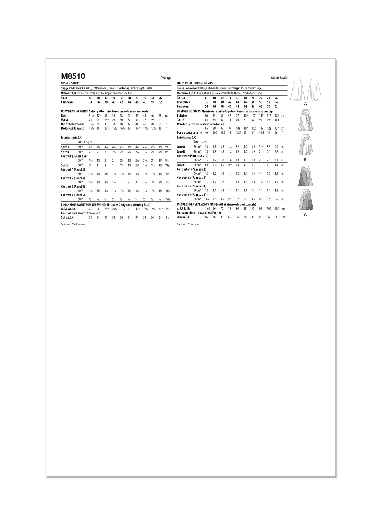 McCall's Pattern M8510 Misses' Skirts
