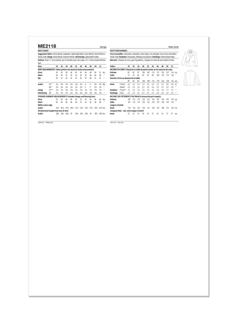 McCall's Pattern ME2118 Men's Jacket