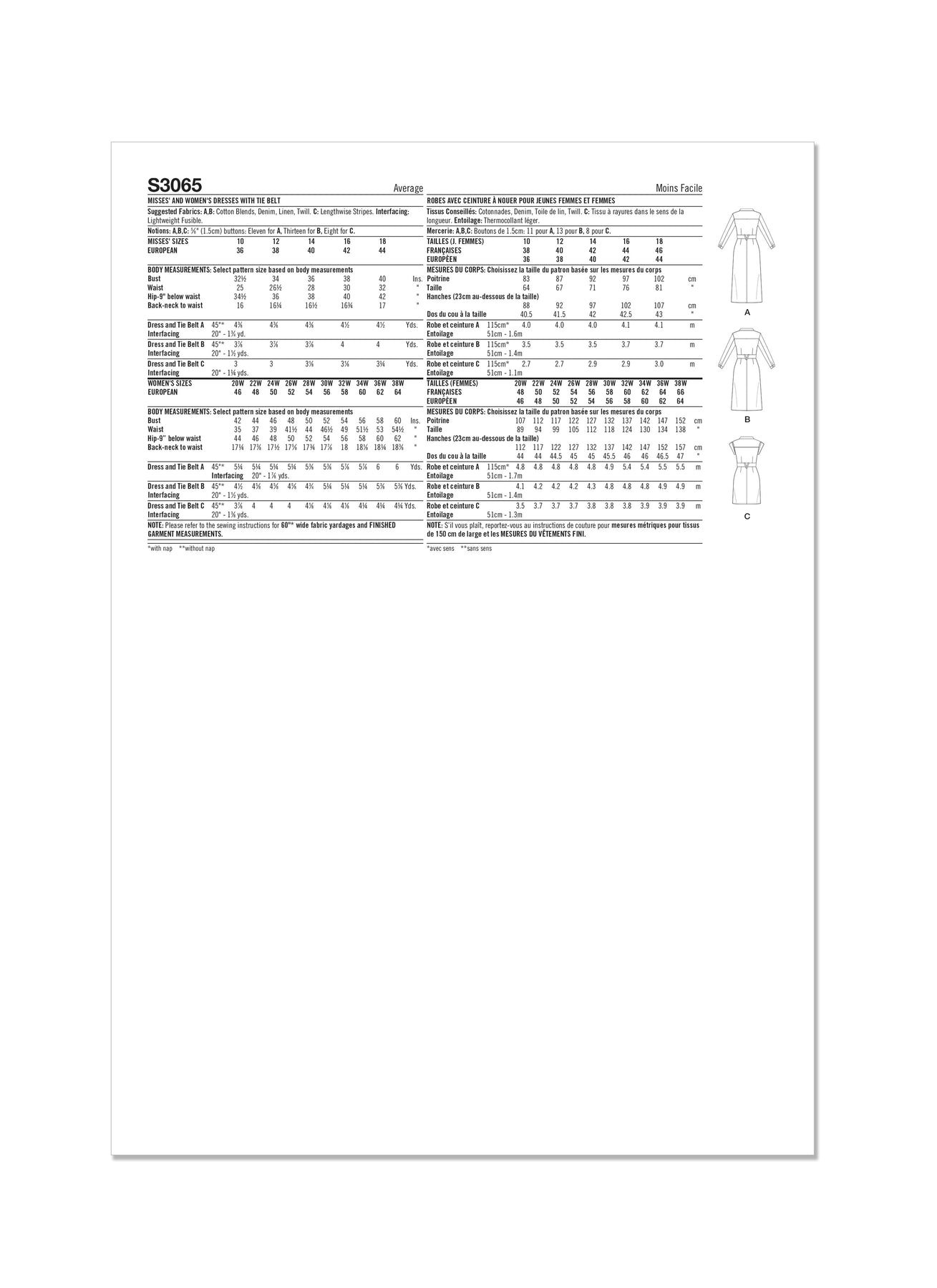 Simplicity Sewing Pattern Misses' and Women's Dresses with Tie Belt