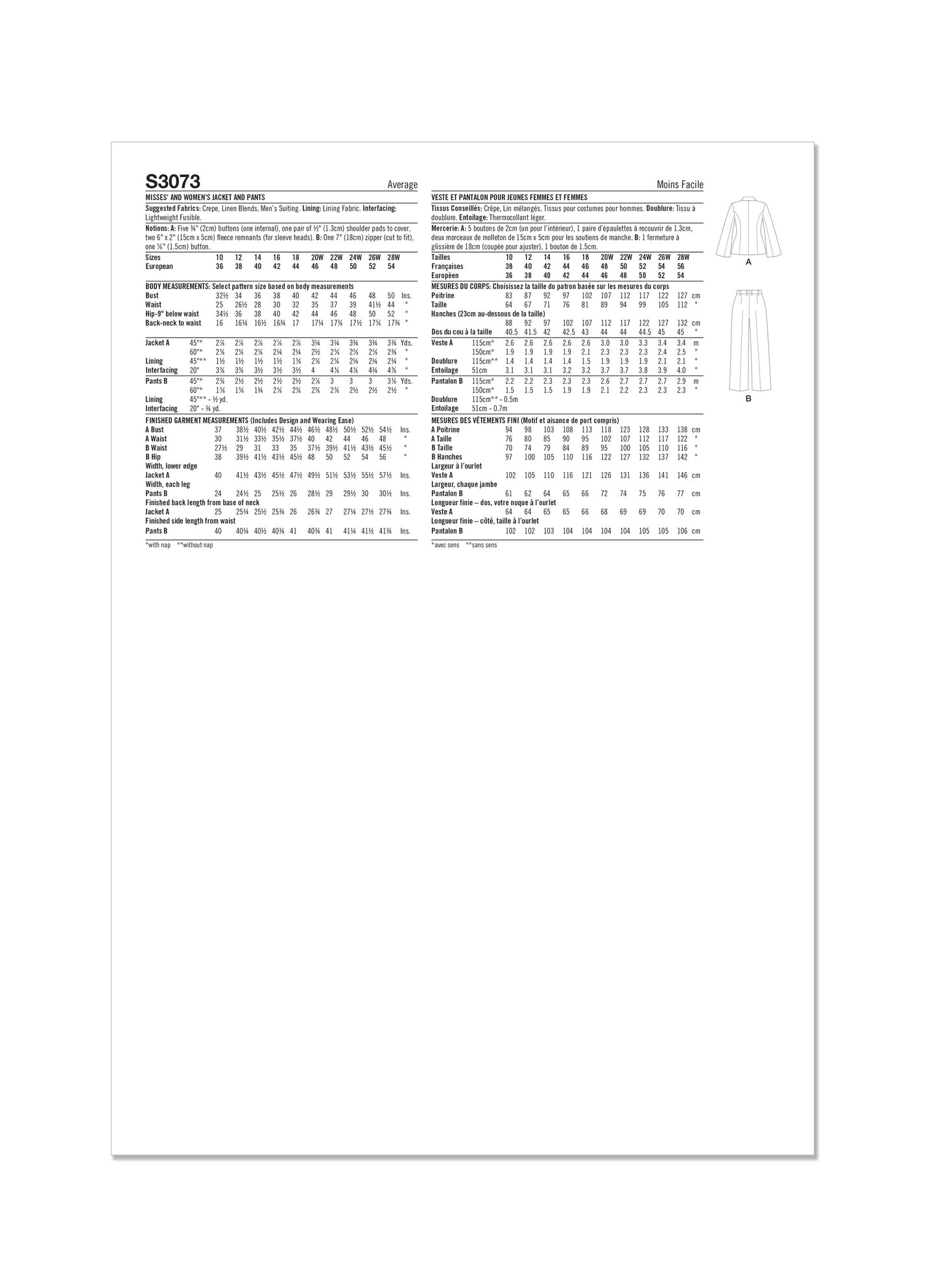 Simplicity Pattern S3073 Misses' and Women's Jacket and Pants