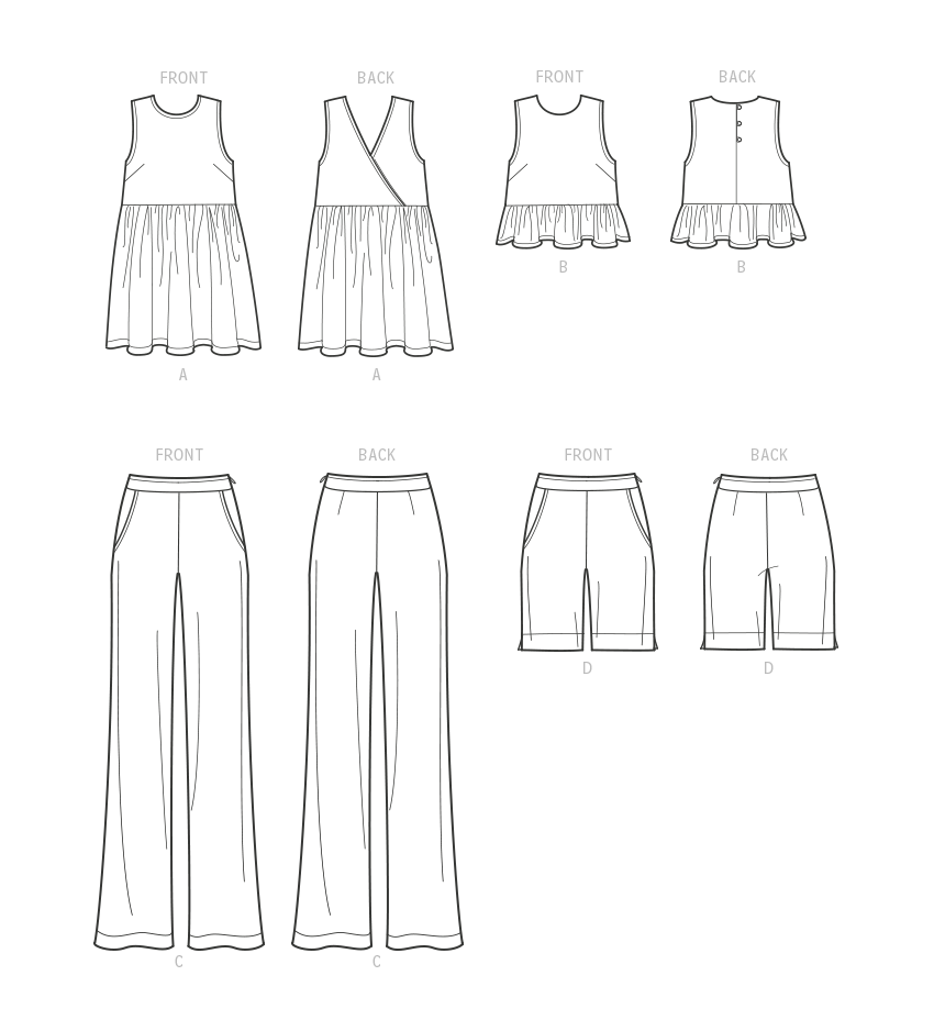 Simplicity Pattern SS9611 Misses' Tunic, Cropped Top, Pants and Shorts