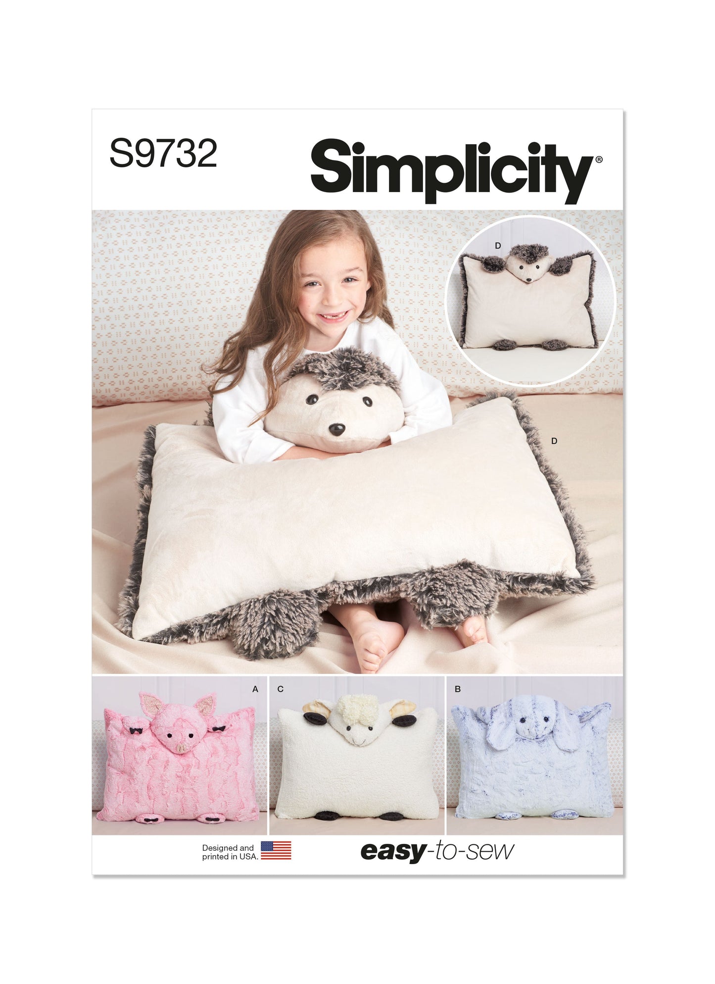 Simplicity Pattern S9732 Plush Animal Pillow Cases