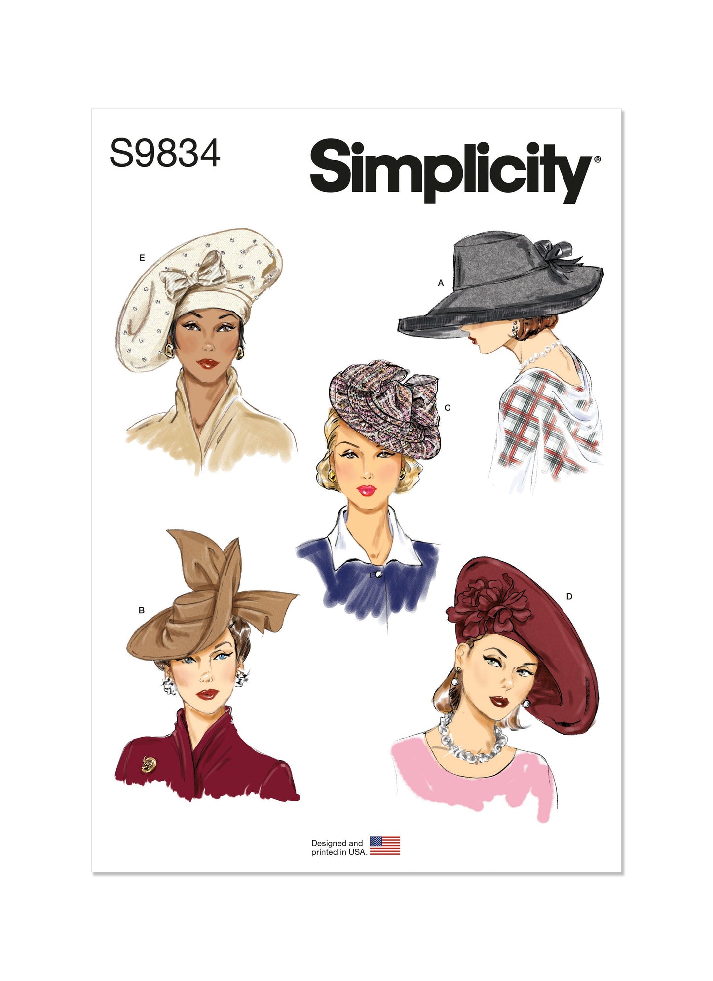 Simplicity Pattern 9834 Misses' Hats in Five Styles