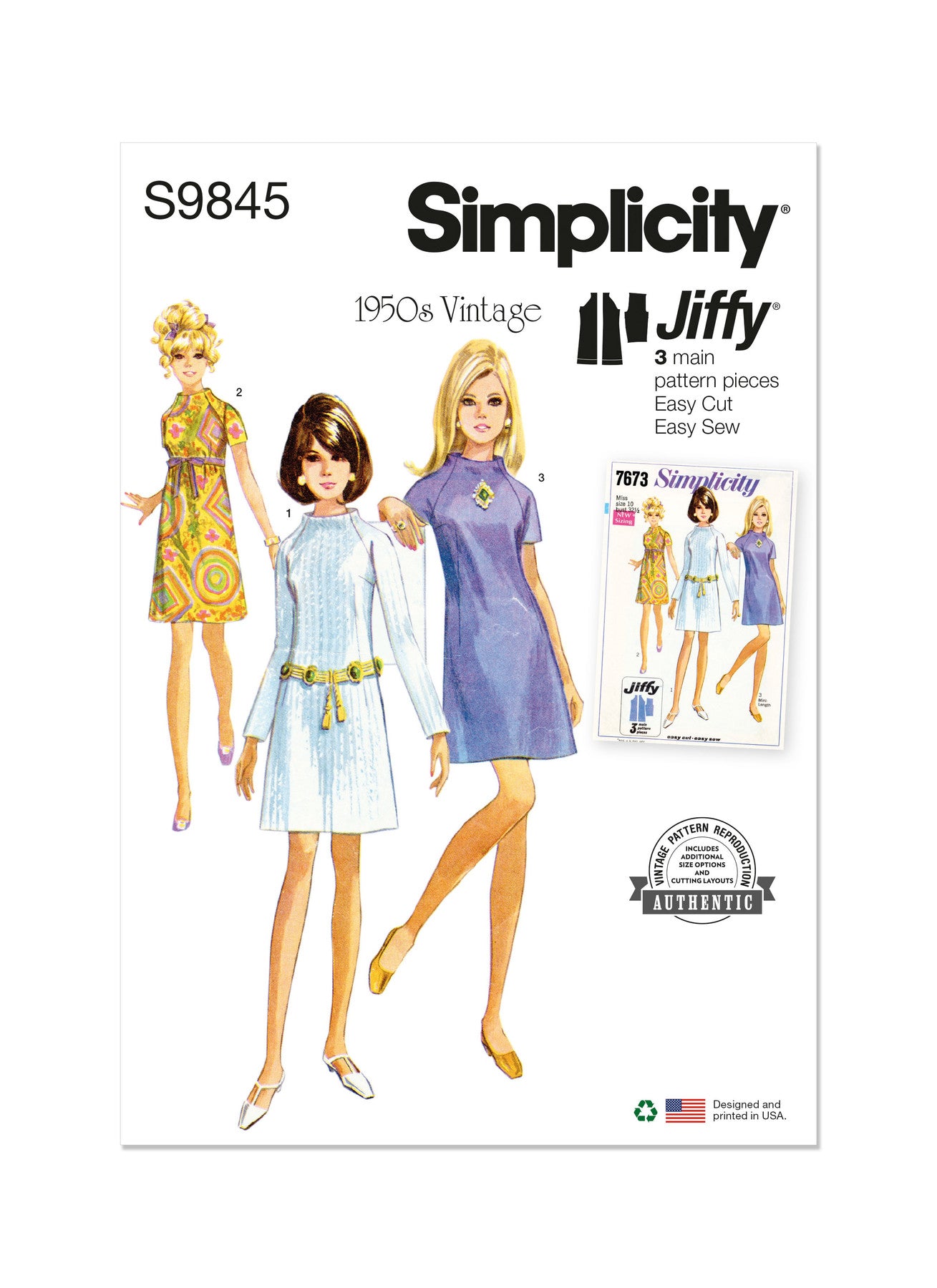 Simplicity Pattern 9845 1960s Misses' Dress in Two Lengths