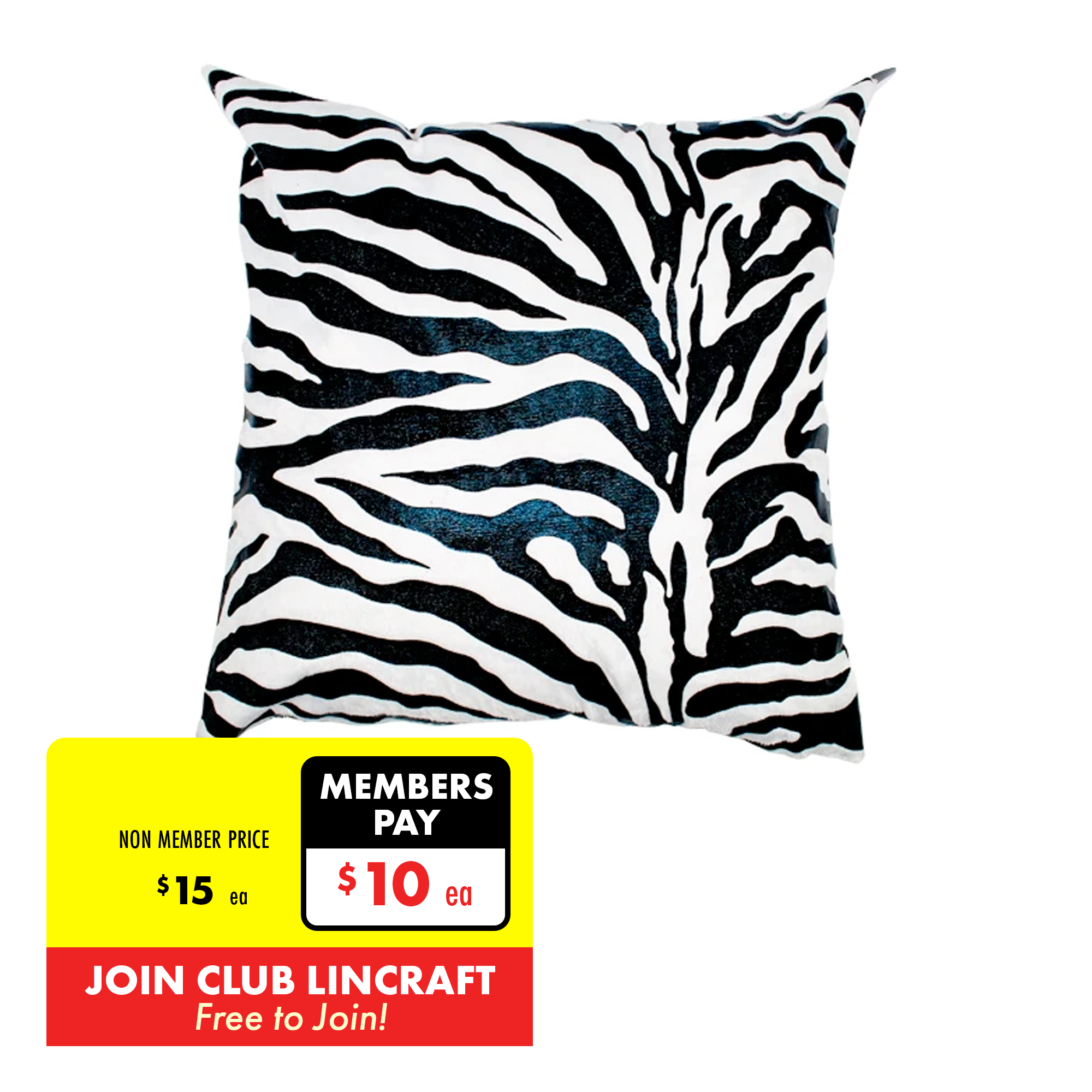 CH Printed Designer Cushion Zebra Black 43x43cm Lincraft