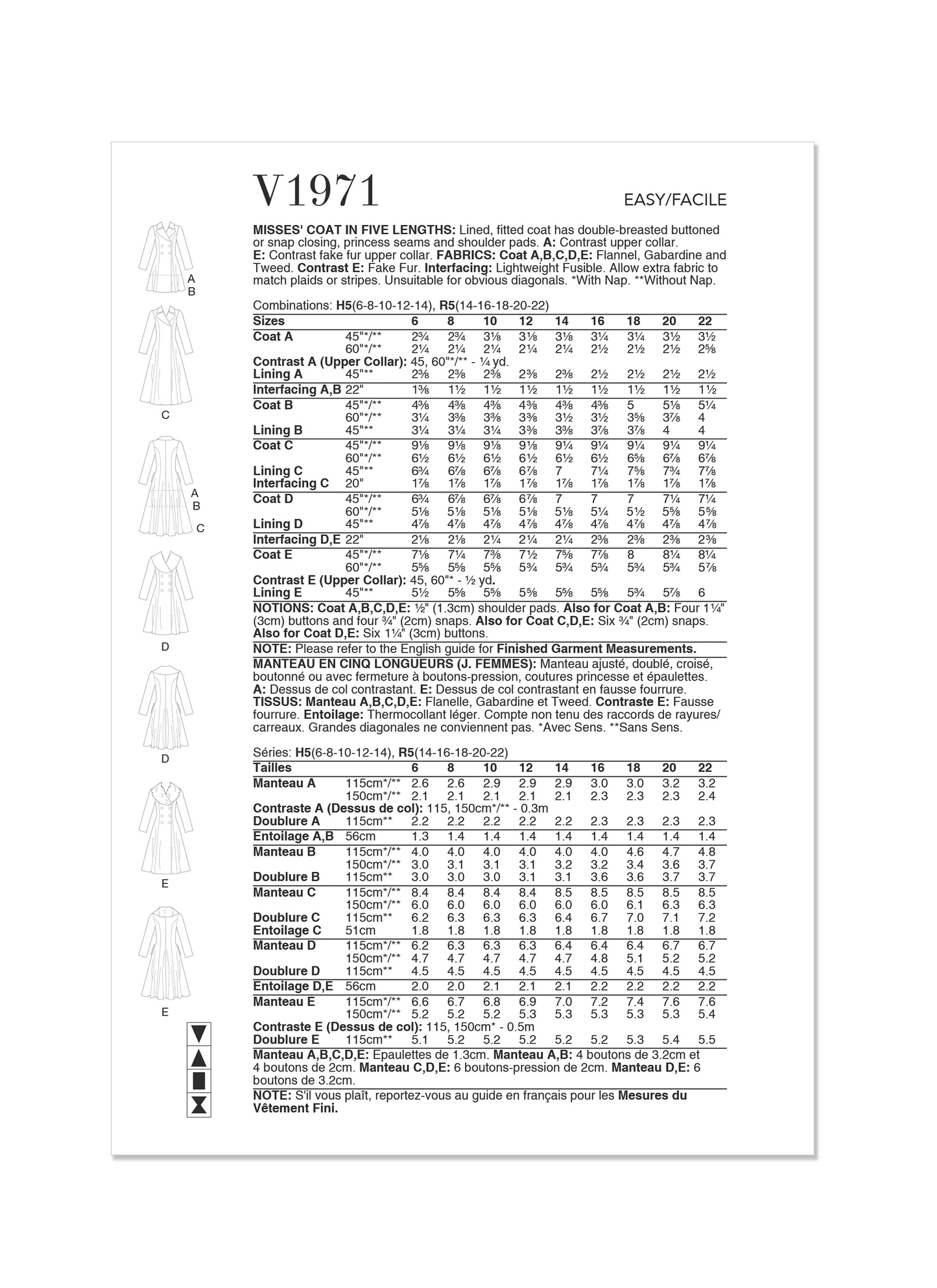 Vogue Pattern V1971 Misses' Jacket
