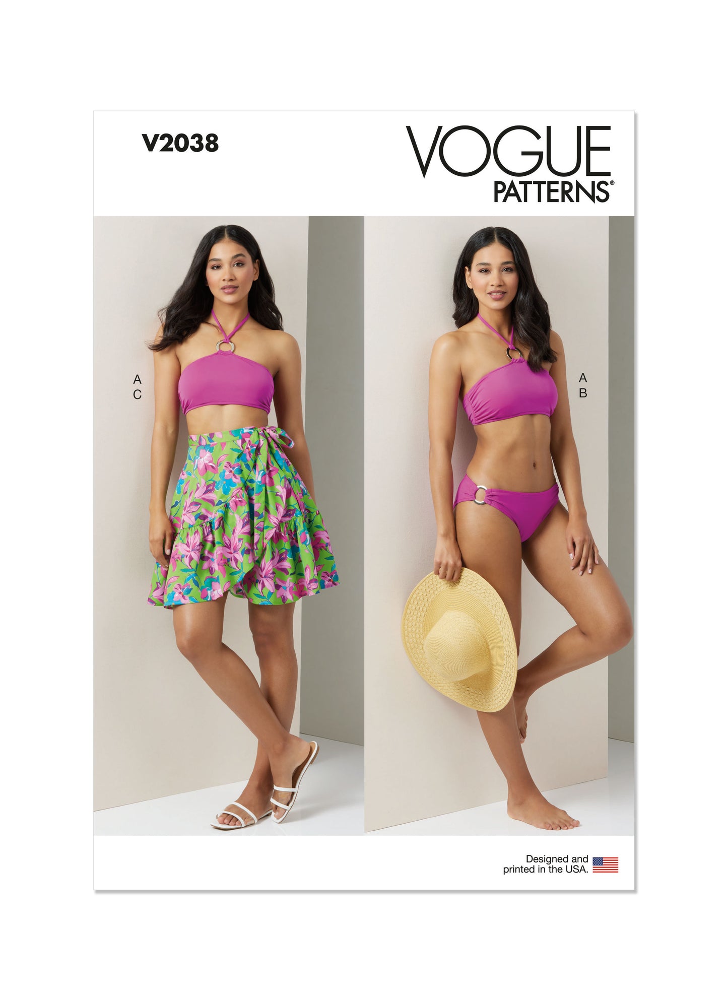 Vogue Pattern V2038 Misses' Bikini and Sarong