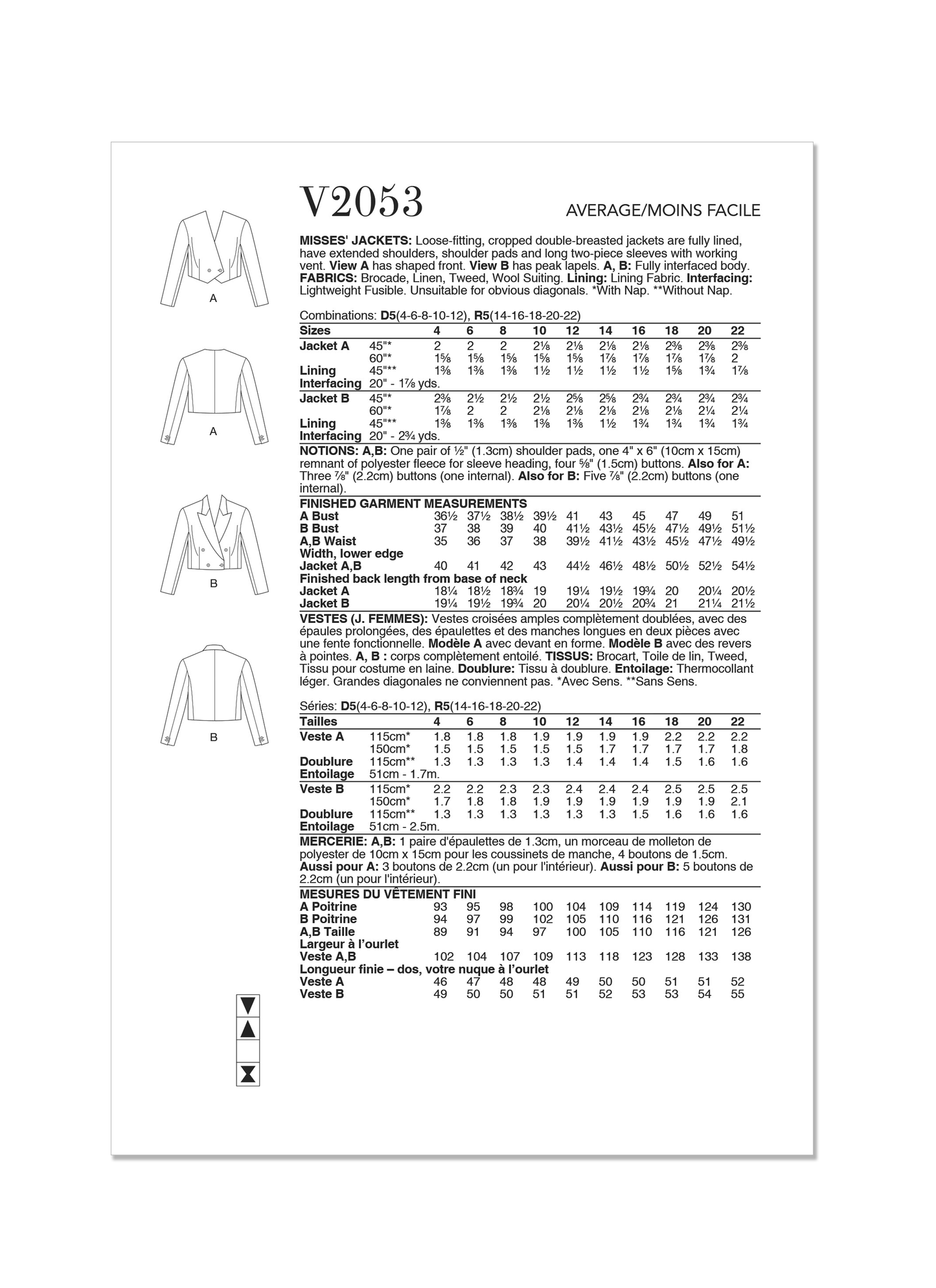 Vogue Pattern V2053 Misses' Jackets