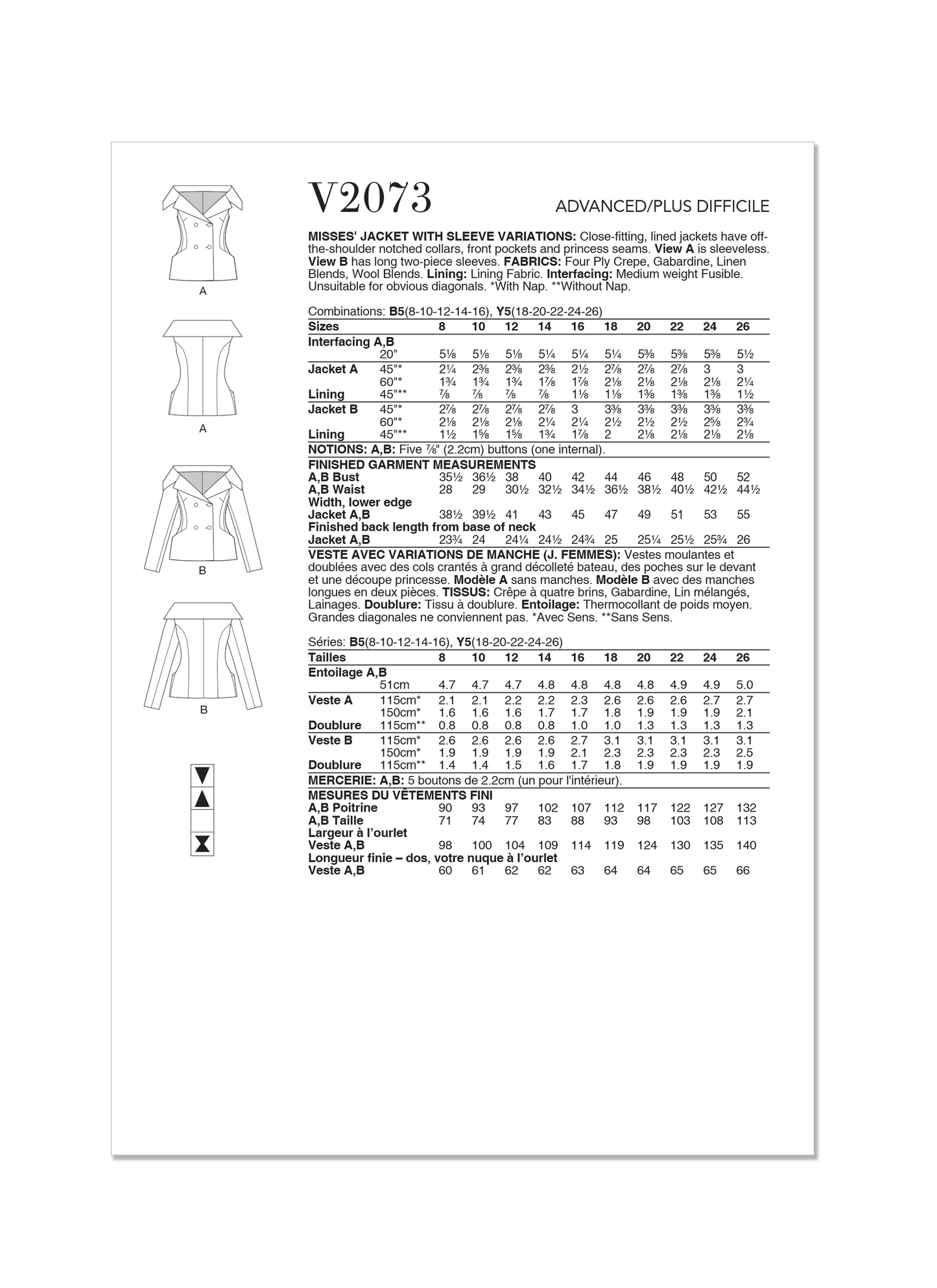 Vogue Pattern V2073 Misses' Jacket