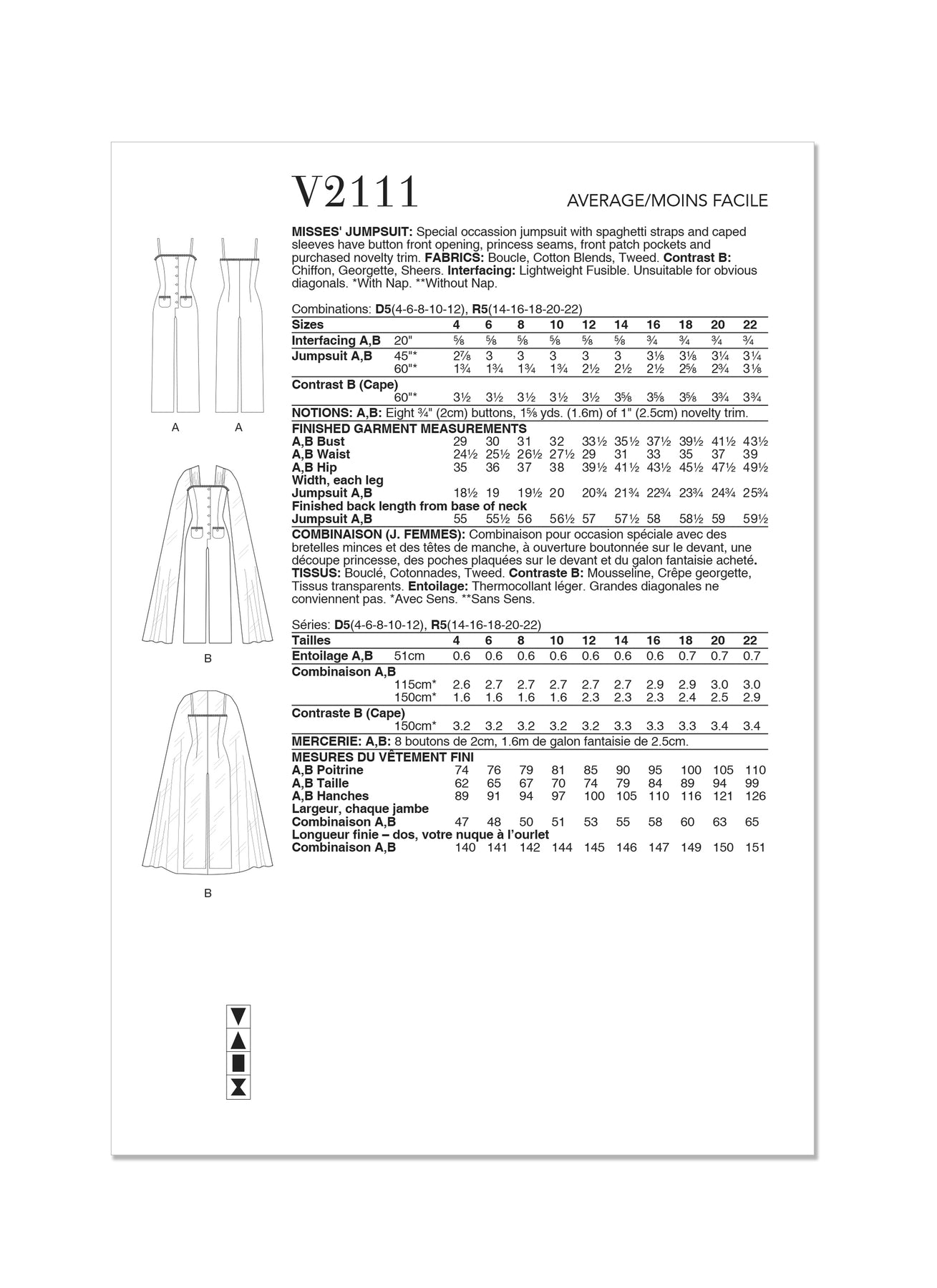 Vogue Pattern V2111 Misses' Jumpsuits