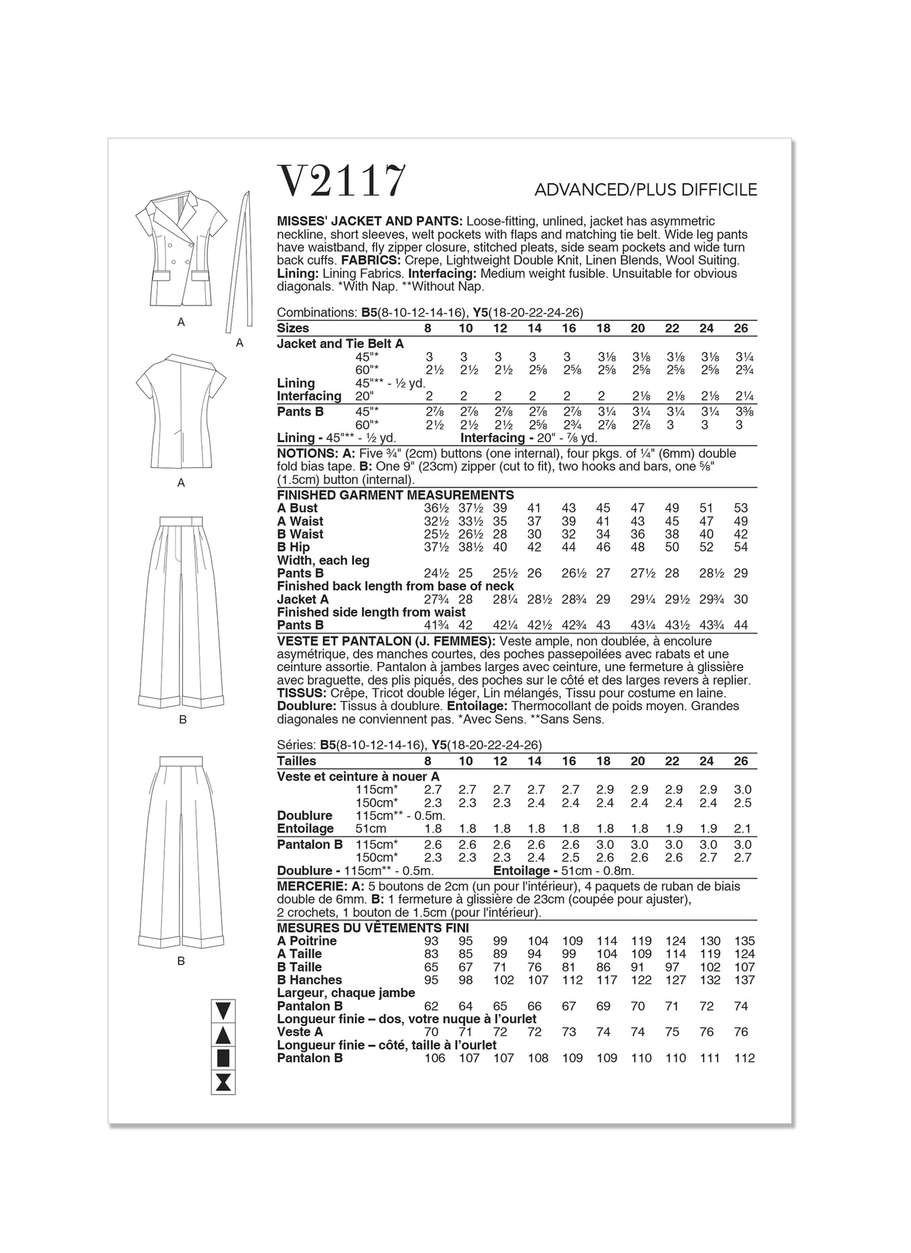 Vogue Pattern V2117 Misses' Jacket and Pants