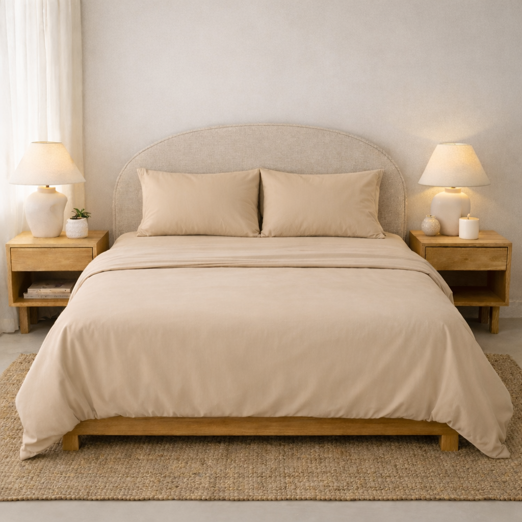 Athena Microfibre Bed Sheet Set - Queen | Beige | Super Soft & Easy Care