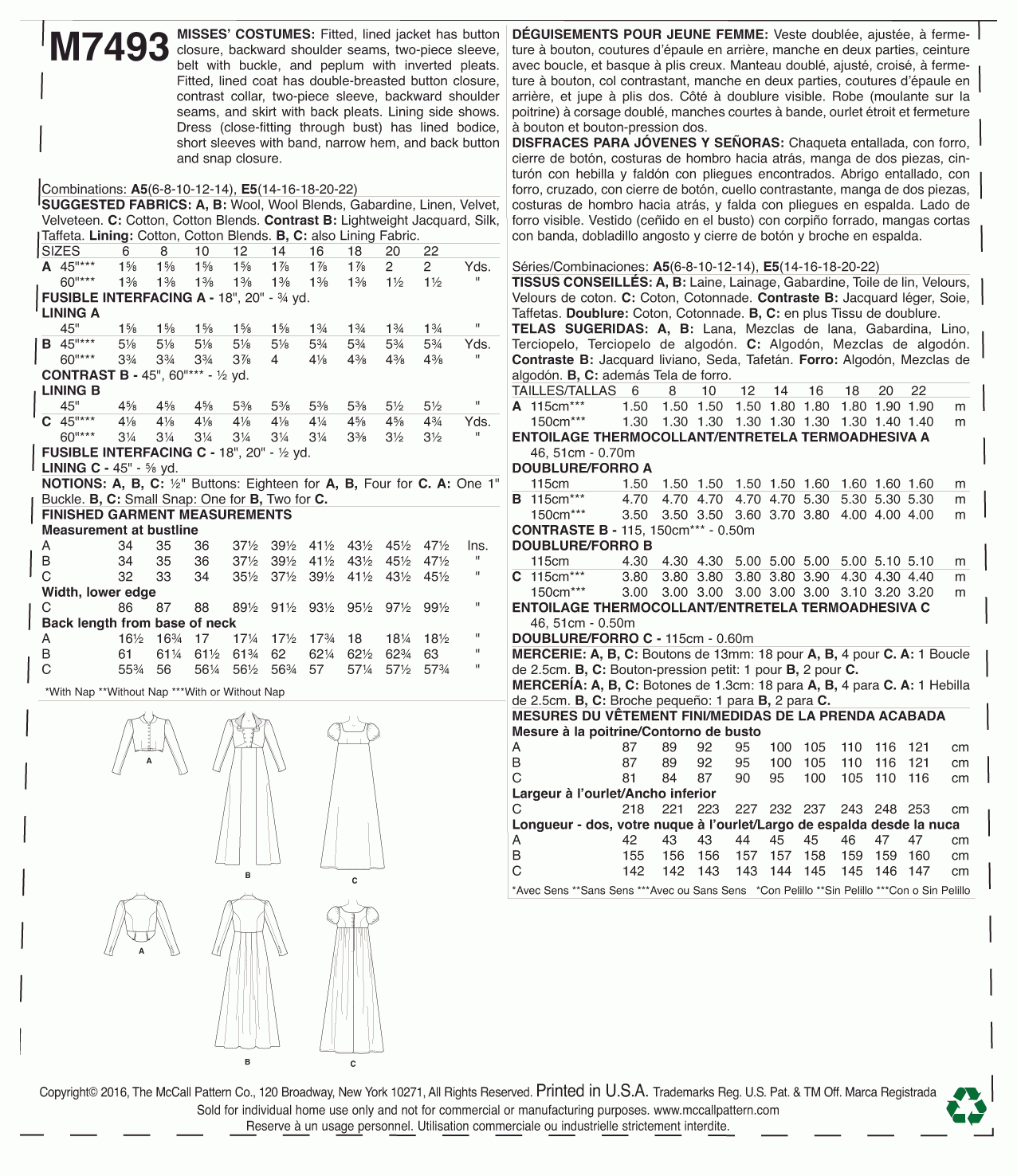 McCall's Pattern M7493 A5 (6-8-10-12-14)