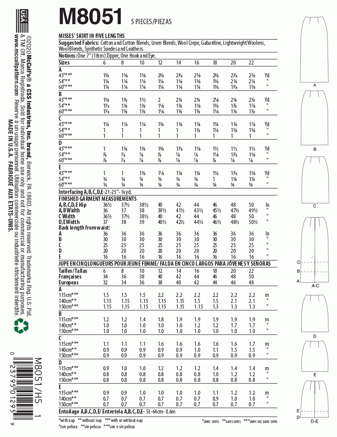 McCall's Pattern M8051 H5 (6-8-10-12-14)