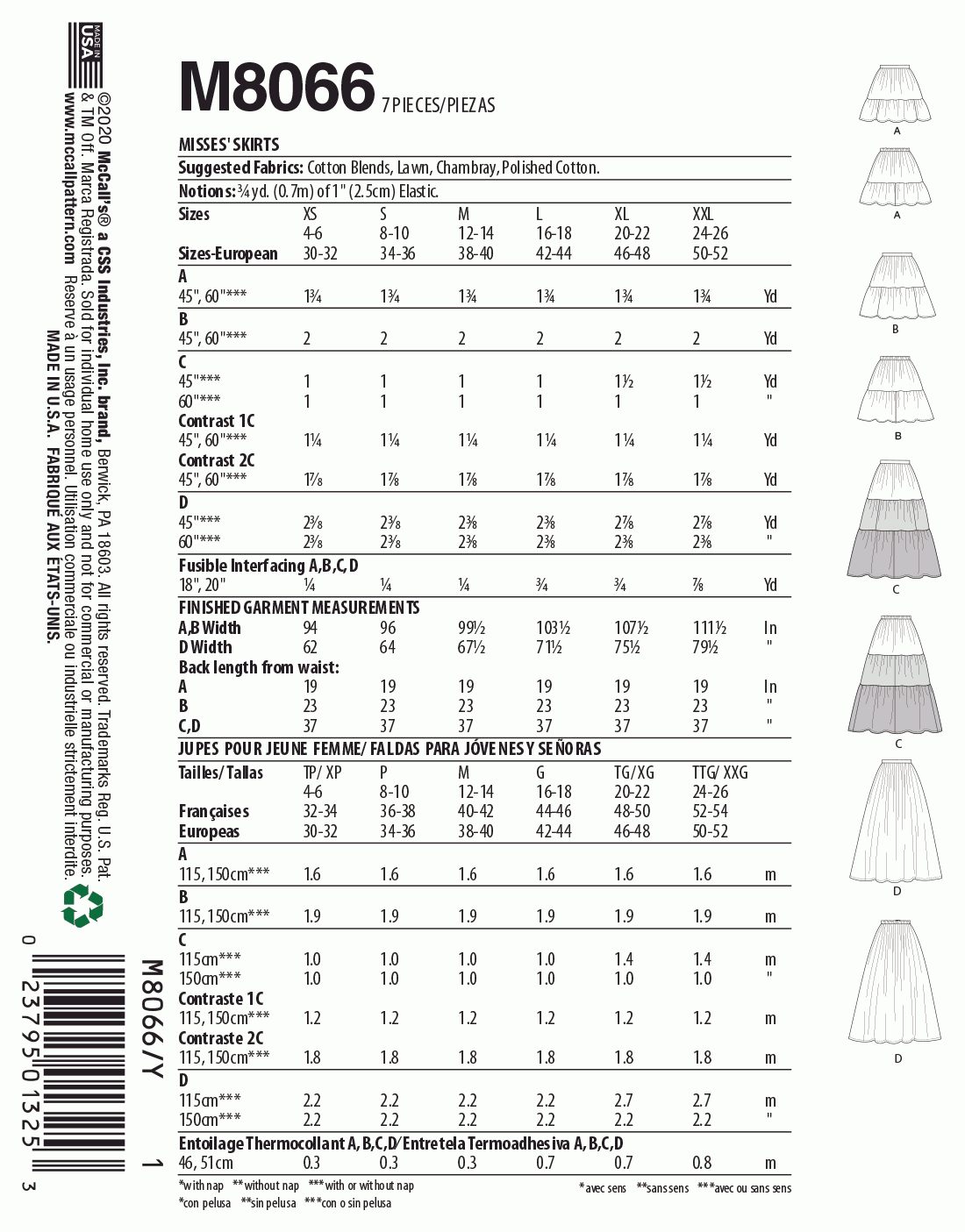 McCall's Pattern M8066 ZZ (LRG-XLG-XXL)