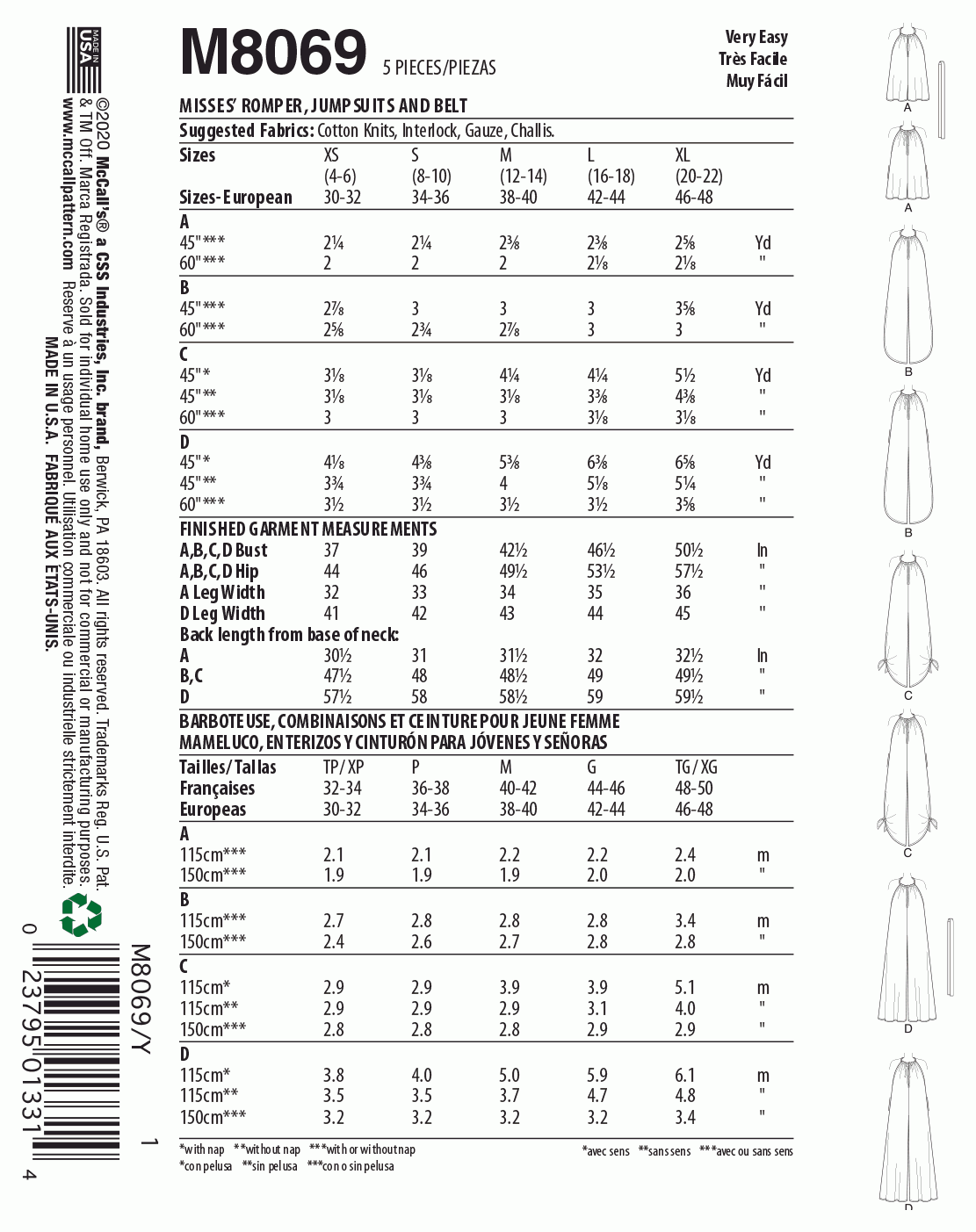 McCall's Pattern M8069 Z (LRG-XLG)