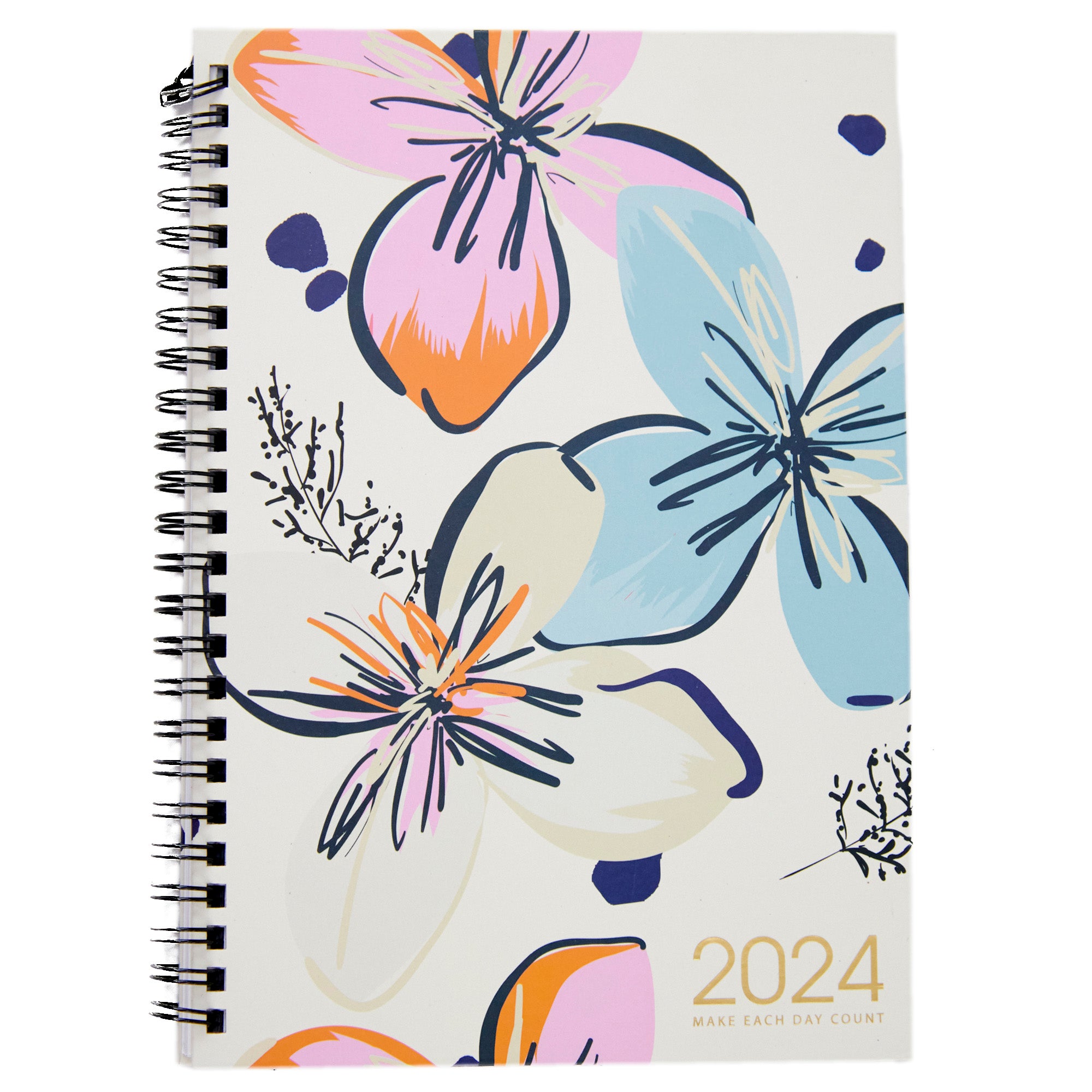 2024 Diary Spiral Hard Cover Printed with Foil, Flowers- A5 WTV – Lincraft
