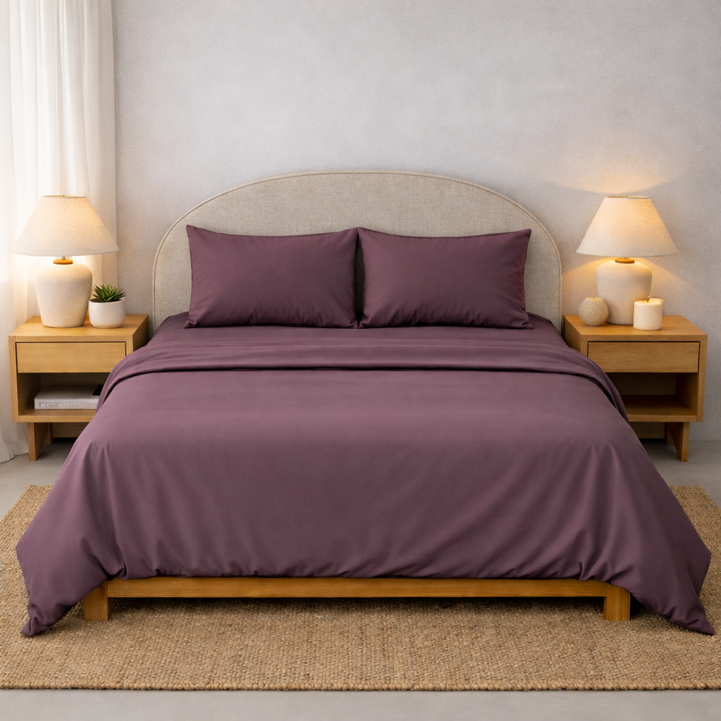 Athena Microfibre Bed Sheet Set - Single | Plum | Super Soft & Easy Care