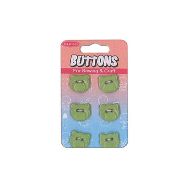 Sullivans Plastic Button, Green Bear Face