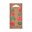 Carded Buttons, Wood Red/Green Heart- 8pk