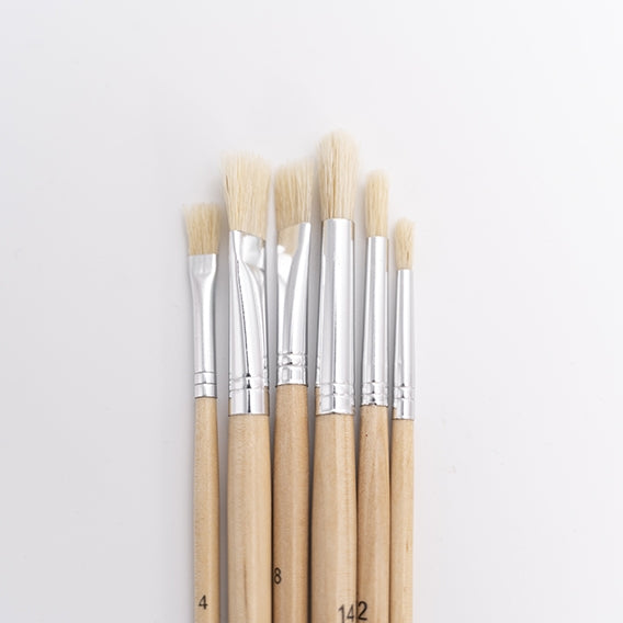 Makr Hog Bristle Brush Set, Flat and Round- 6pk