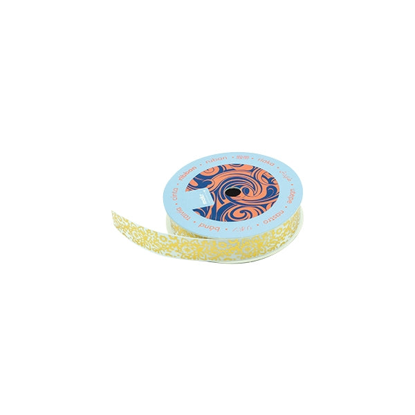 Makr Ribbon, Gold Floral White Satin- 16mmx4.5m