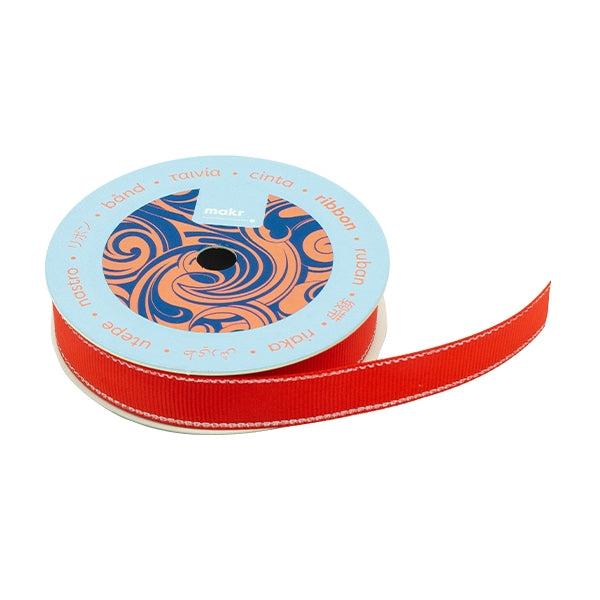 Makr Ribbon, Poppy Red Silver Edge GG- 16mmx4.5m
