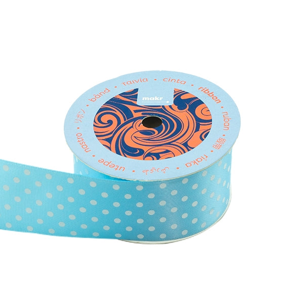 Makr Ribbon, Medium Dots Blue Satin- 38mmx3.6m