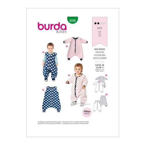 Burda Pattern X09298 Toddlers' Infants Sleeping Bag Or Jumpsuit (6M-3)