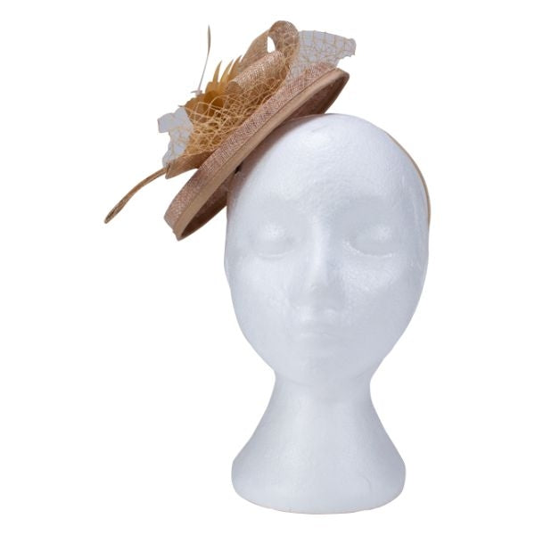 Silver Straw high quality Fascinator Hat with Beaded Chain Appliqué, Veil, and Satin Headband, for weddings, parties, special occasions