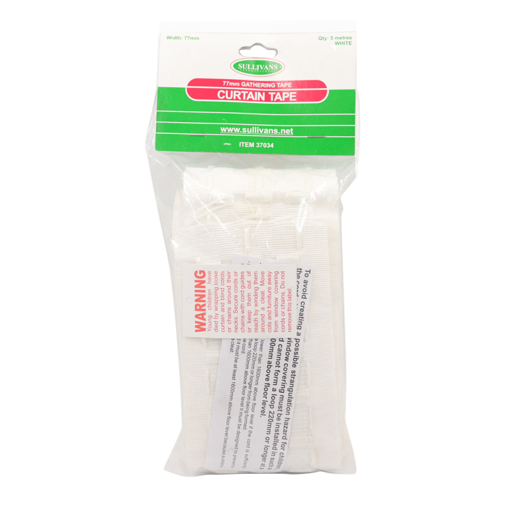 Sullivans 77mm Curtain Tape, White- 5m