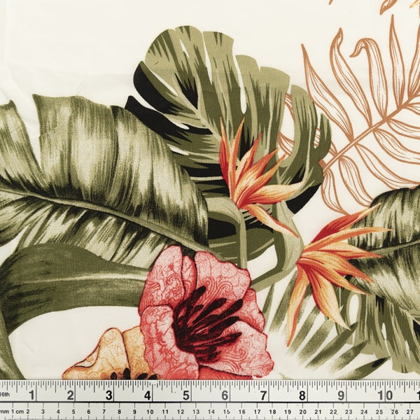 Rayon Fabric, White Leaf- 140cm