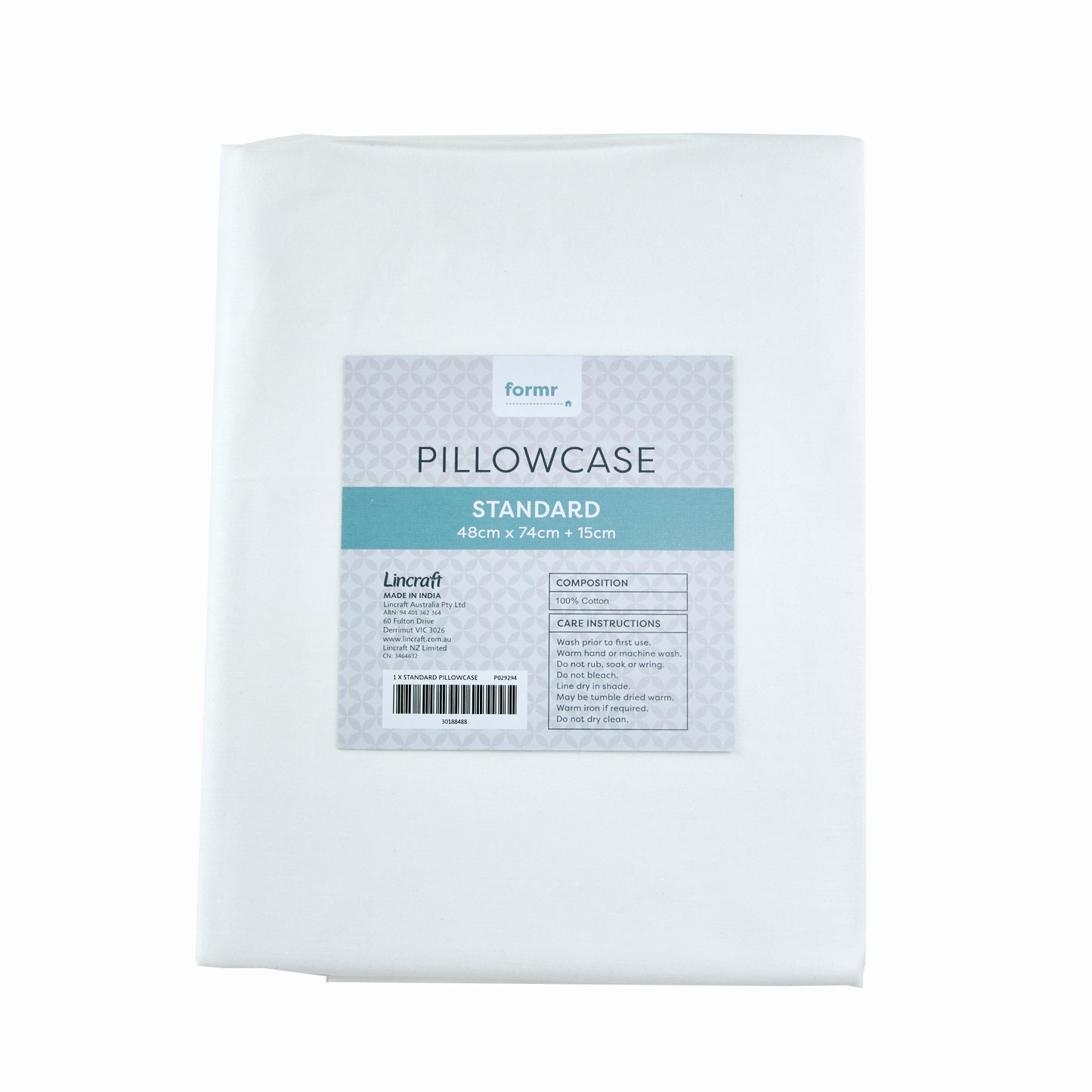 Formr Standard Pillowcase, White- 48cm x 74cm + 15cm
