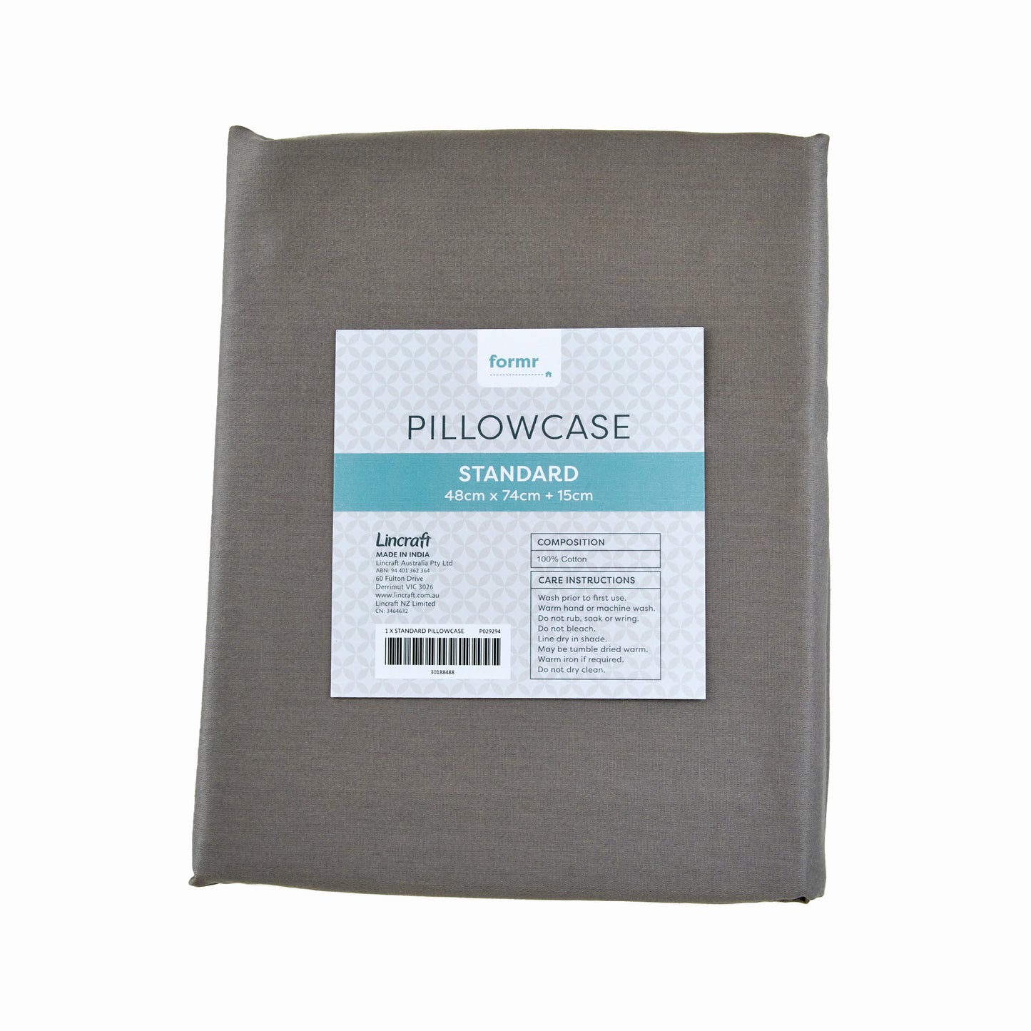 Formr Standard Pillowcase, Grey- 48cm x 74cm + 15cm