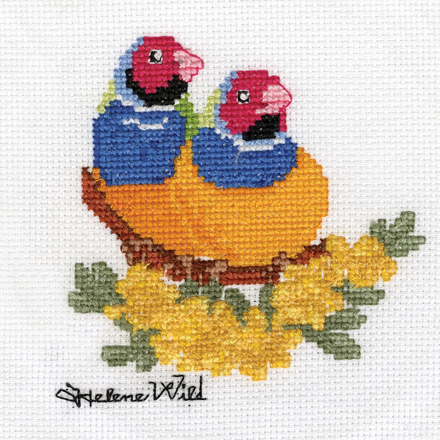 Helene Wild Cross Stitch Kit, Gouldian Pair- 12x12cm