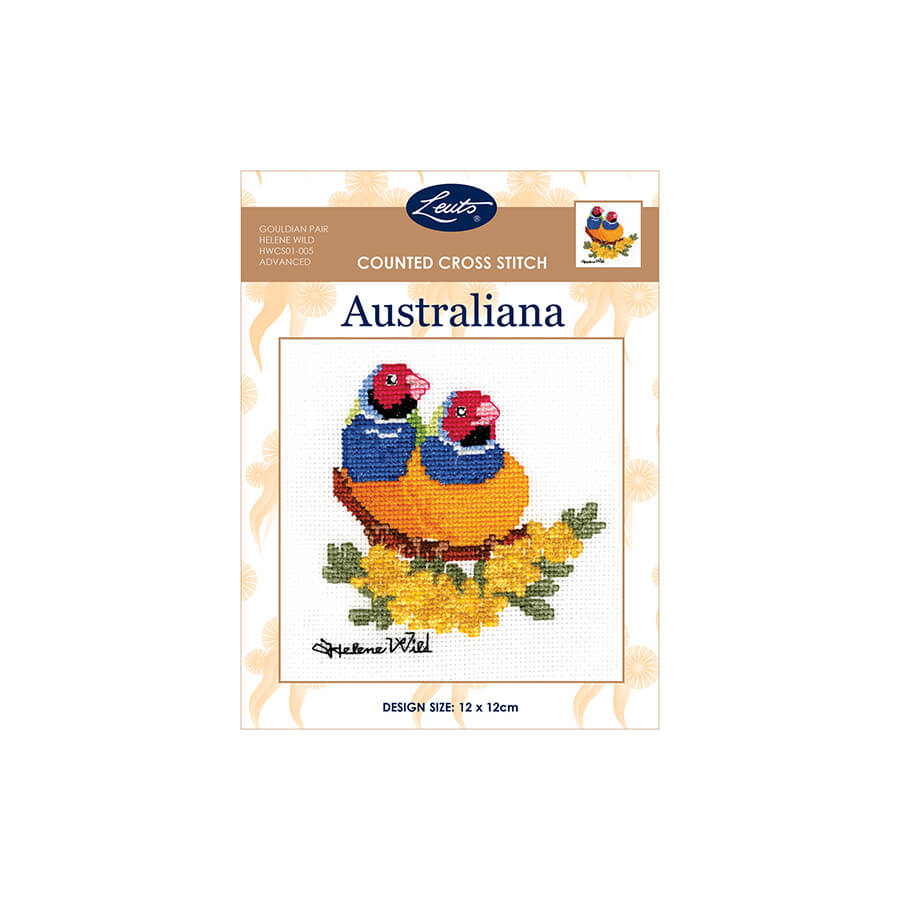 Helene Wild Cross Stitch Kit, Gouldian Pair- 12x12cm