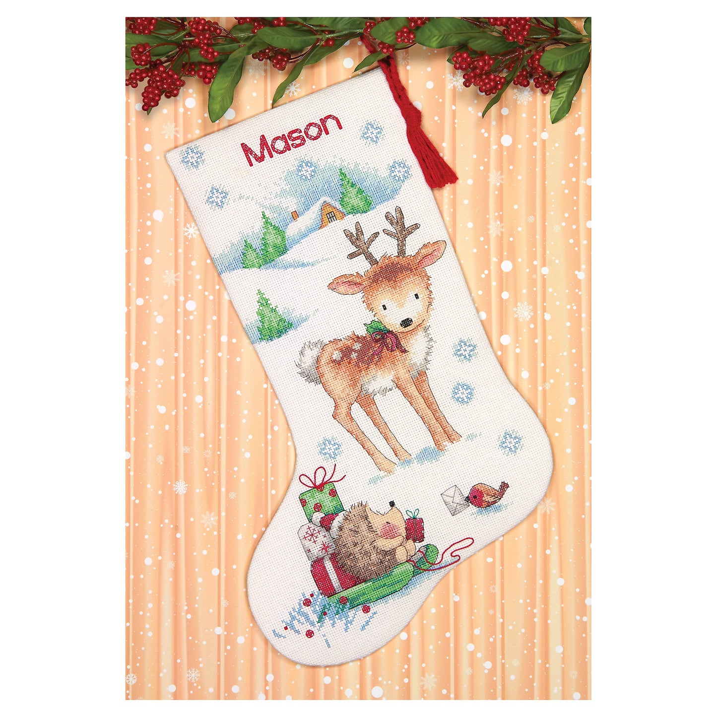 Dimensions Stitch Kit, Reindeer & Hedgehog Stocking- 41cm
