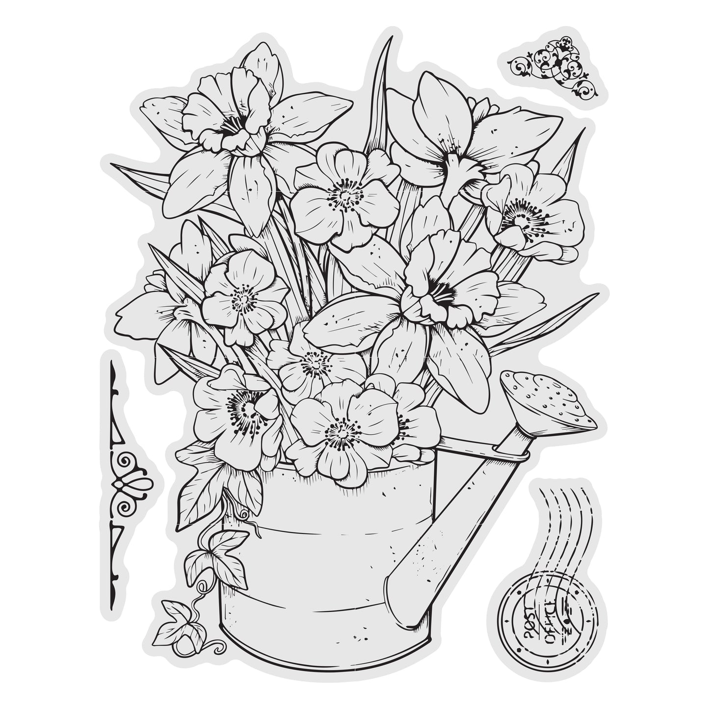Vintage Blooms Stamp and Colour Set, Daffodils- 4pc