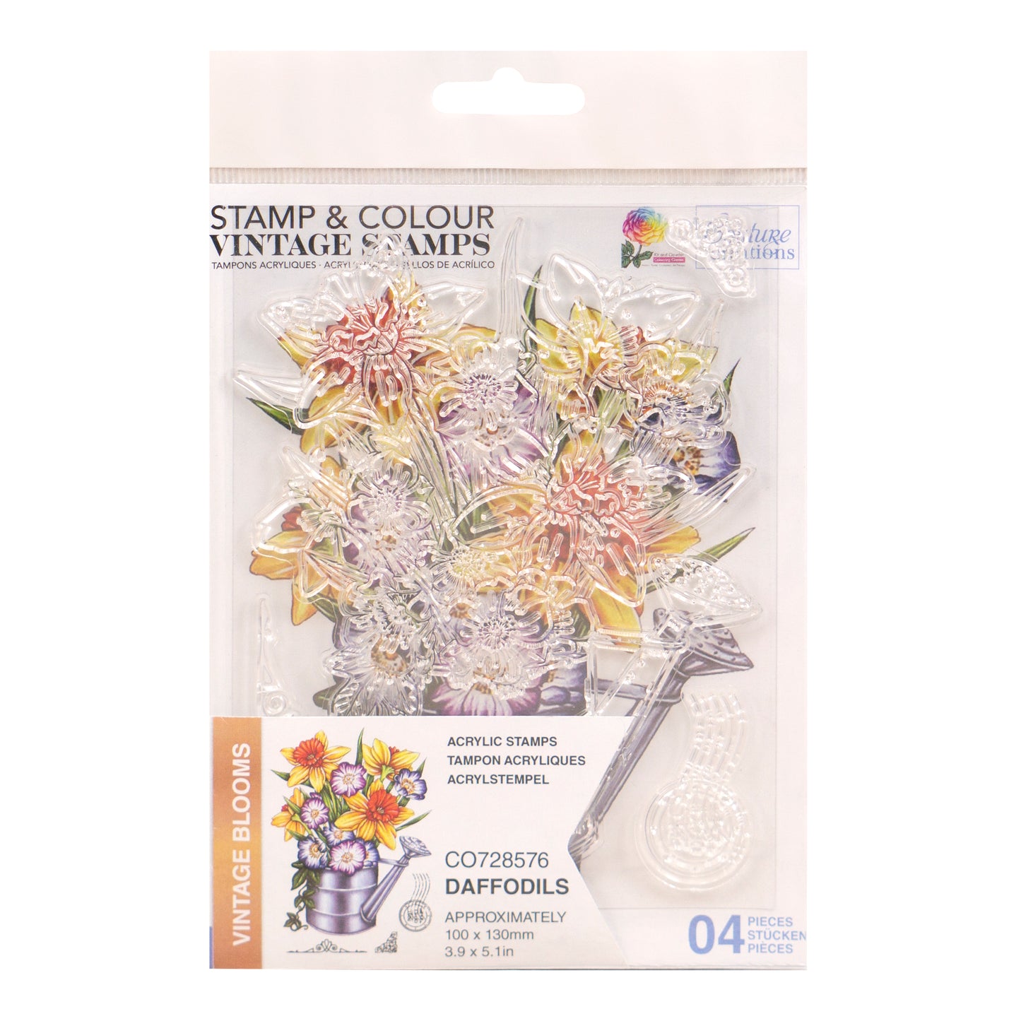 Vintage Blooms Stamp and Colour Set, Daffodils- 4pc