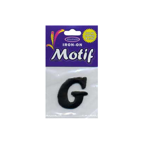 Sullivans Motif Iron On Letter G, Black- 30 mm