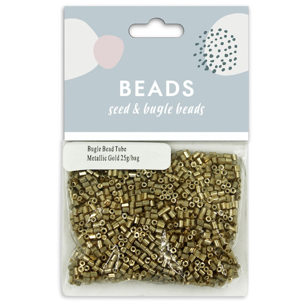 25g Bugle Beads Tube, Metallic Gold- Sullivans