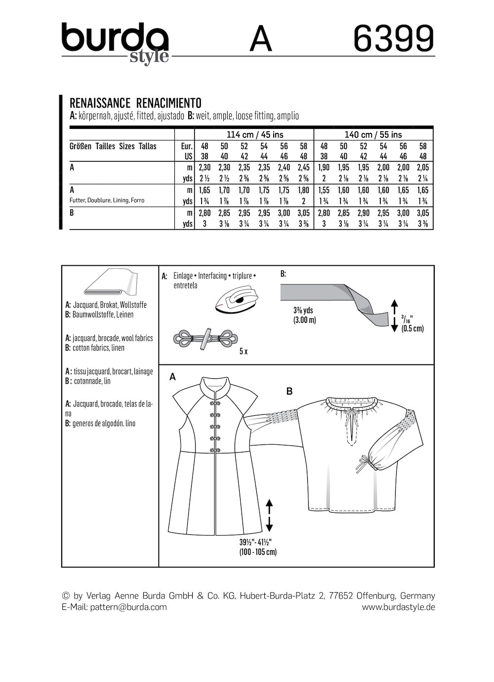 Burda Pattern B6399 (38-48)