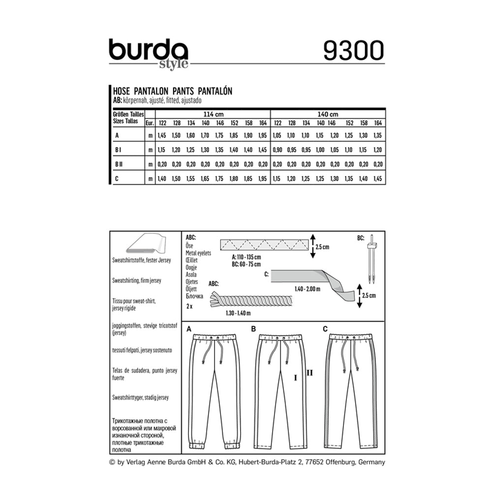 Burda Pattern X09300 Children's Jogger-Style Pants (7-14)
