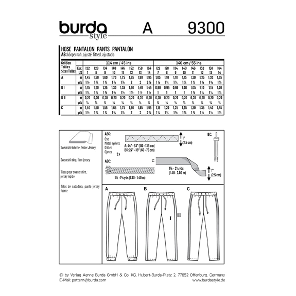 Burda Pattern X09300 Children's Jogger-Style Pants (7-14)