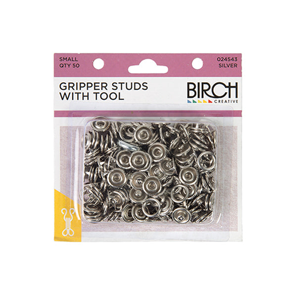 Birch Gripper Studs & Tool, Silver- 50 Set