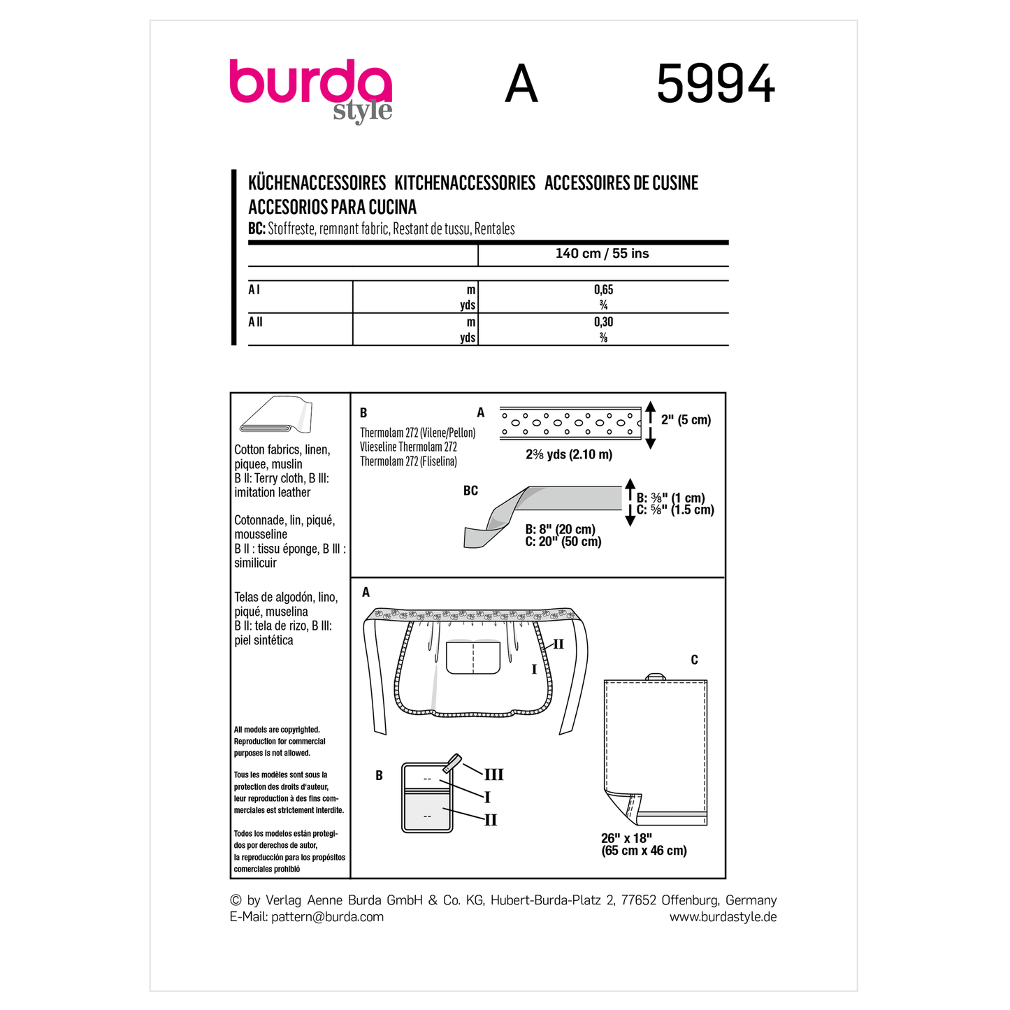 Burda Pattern X05994 Kitchen Home Decor