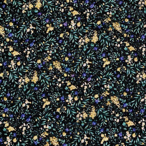 London Lawns Fabric, Black Floral- Width 148cm